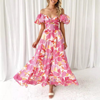 Women’s Maxi Dress – Lightweight Cotton – Puff Sleeve – Ruched Bust – Flowy Fit