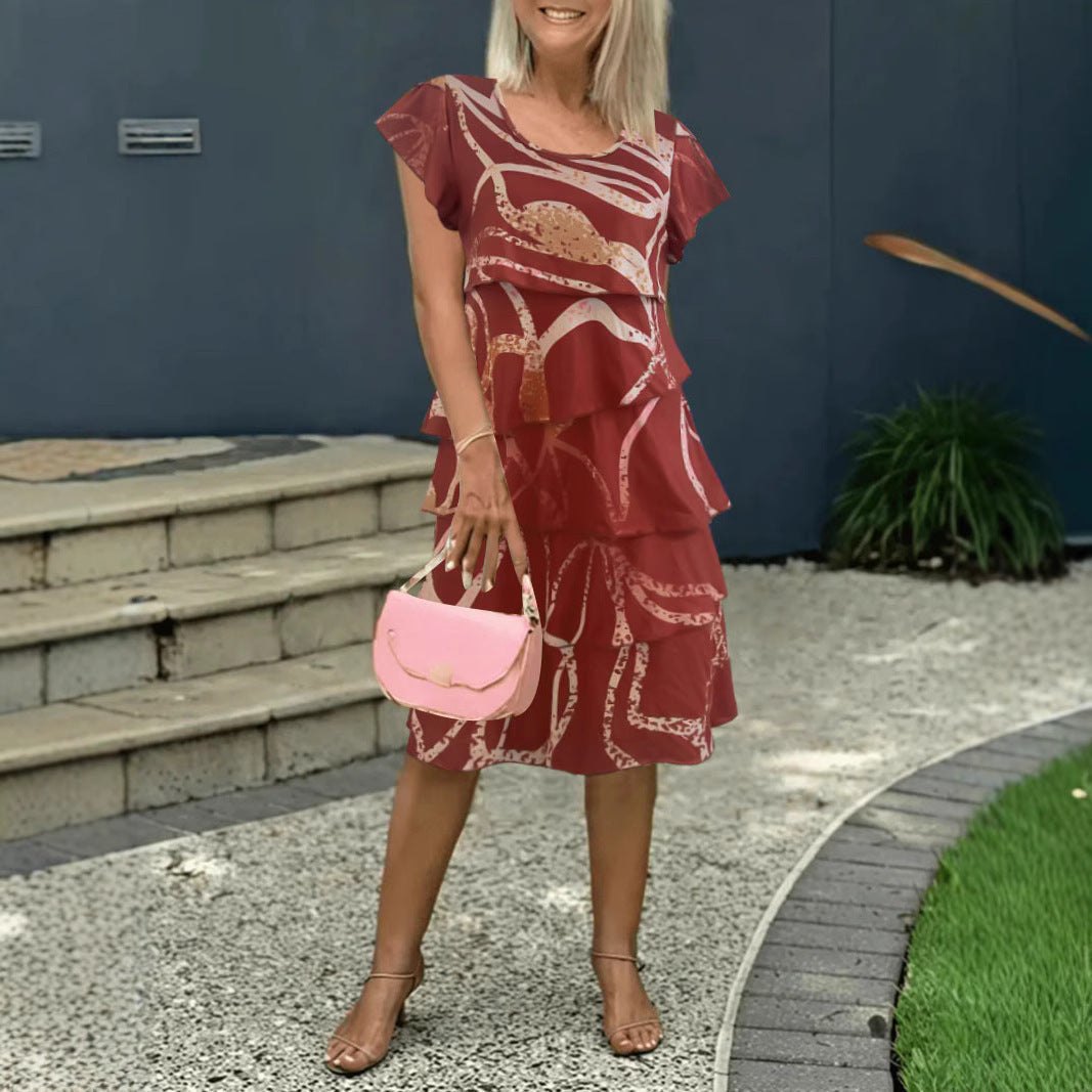 Women’s Midi Dress – Floral Print – Tiered Ruffle – Relaxed Fit – Lightweight Fabric