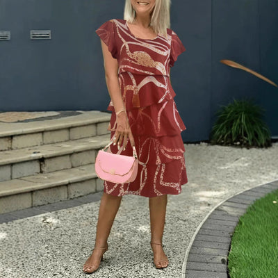 Women’s Midi Dress – Floral Print – Tiered Ruffle – Relaxed Fit – Lightweight Fabric