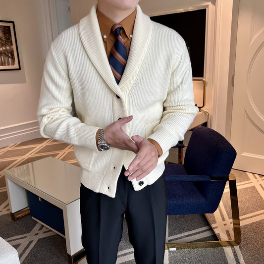 Men’s Shawl Collar Cardigan – Ribbed Knit – Button Up – Casual to Dressy – Relaxed Fit