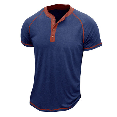Men’s Henley Shirt – Cotton Blend – Regular Fit – Short Sleeve – Contrast Stitching