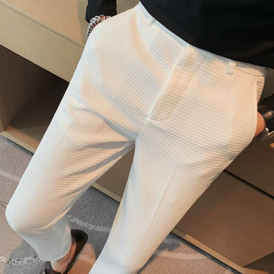 Men’s Cropped Trousers – Slim Fit – Textured Fabric – Tapered Leg – Smart Casual