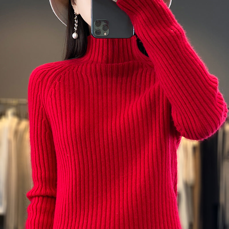 Women’s Knit Sweater – Wool Blend – Loose Fit – Mock Neck – Long Sleeves