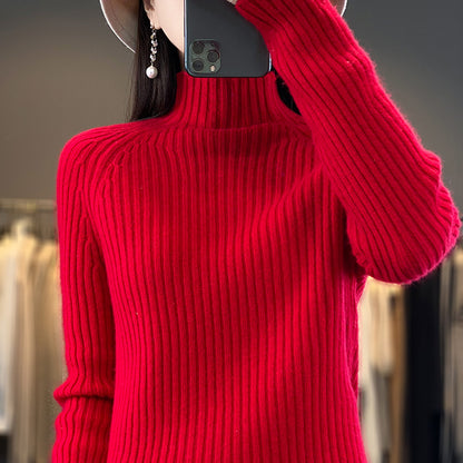 Women’s Knit Sweater – Wool Blend – Loose Fit – Mock Neck – Long Sleeves
