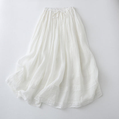 Women’s Long Skirt – A-Line Fit – Elastic Waist – Embroidered Hem – Breathable Blend