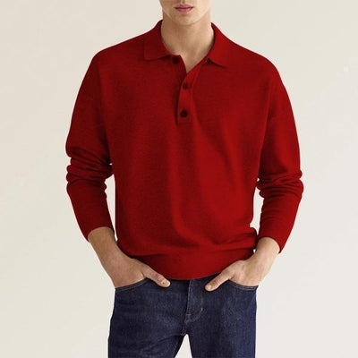Men’s Polo Shirt – Knit Cotton Blend – Classic Fit – Long Sleeve – Ribbed Cuffs