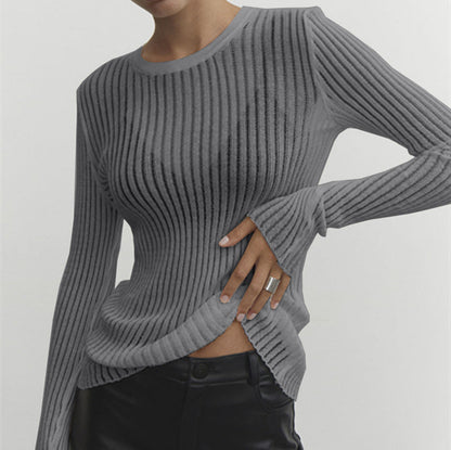 Women's transparent mesh long sleeve ribbed top