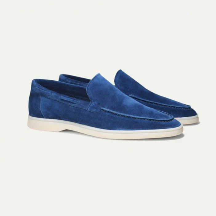 Men’s Suede Loafers – Slip-On Moc Toe – Flat Sole – Smart Casual Driving Shoe