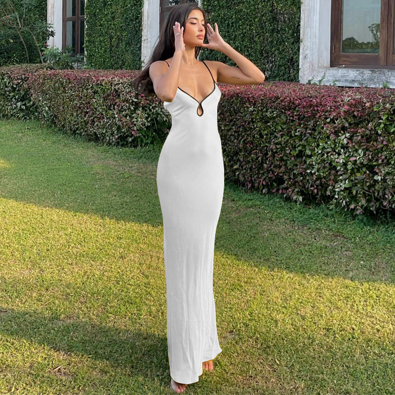 Women’s Slip Dress – Satin Fabric – Slim Fit – Spaghetti Straps – Backless Full Length