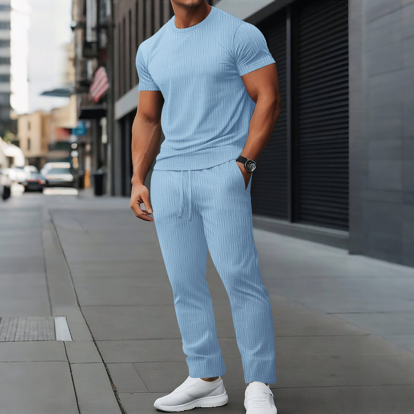 Men’s Athletic Trousers Set – Slim Fit – Stretch Fabric – Full Length Drawstring Waist