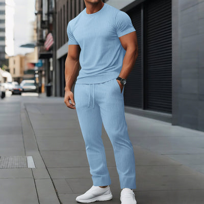 Men’s Athletic Trousers Set – Slim Fit – Stretch Fabric – Full Length Drawstring Waist