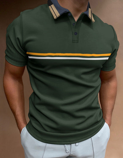 Men’s Polo Shirt – Slim Fit – Breathable Blend – Short Sleeve – Striped Chest Design