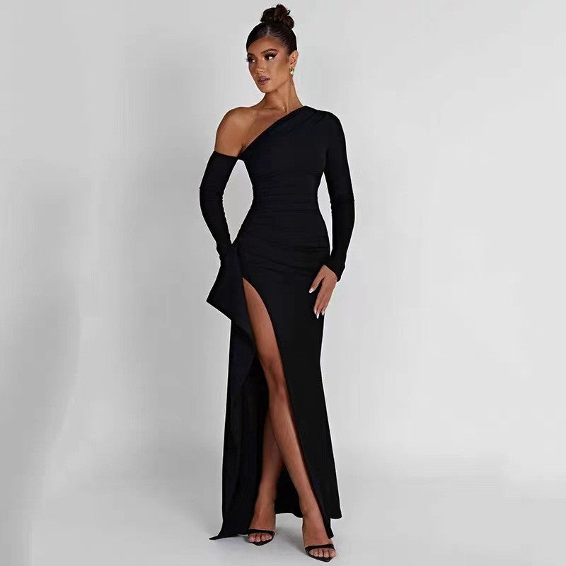Women’s Maxi Dress – One Shoulder – Slim Fit – High Slit
