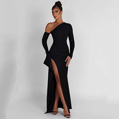 Women’s Maxi Dress – One Shoulder – Slim Fit – High Slit
