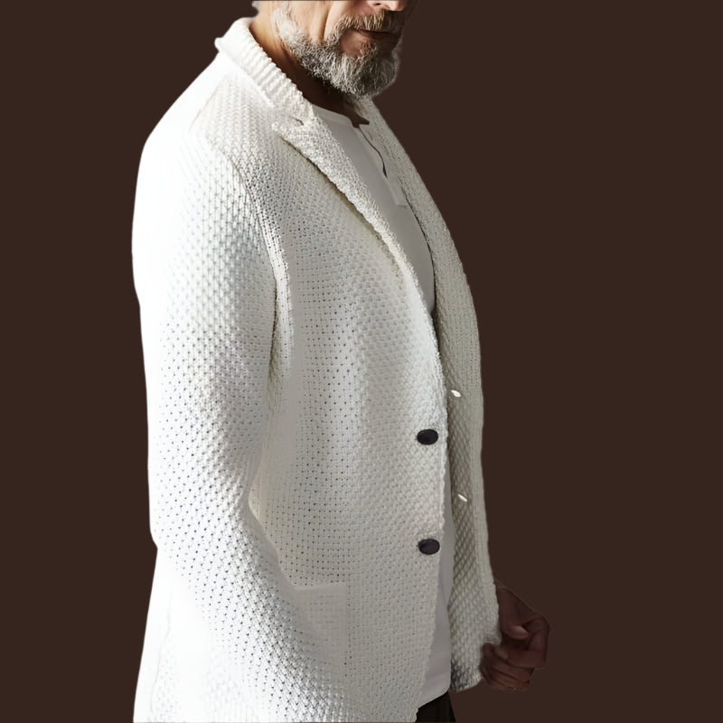 Men’s Knit Blazer – Tailored Fit – Heavyweight Textured Fabric – Notched Lapel – 2 Buttons