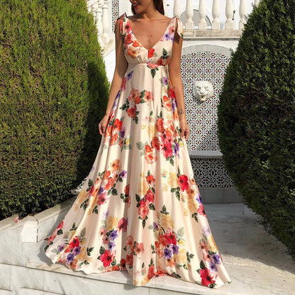 Women’s Maxi Dress – Floral Print – Scoop Neck – Sleeveless – Open Back – Flowy Fit