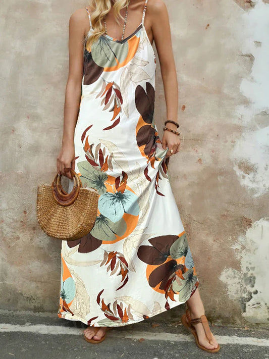 Women’s Maxi Dress – Floral Print – Spaghetti Straps – Relaxed Fit – Cotton