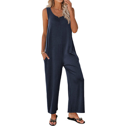 Women’s Jumpsuit – Relaxed Fit – Wide Leg – Sleeveless – Soft Breathable Cotton