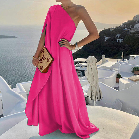 Women’s Maxi Dress – One-Shoulder – Draped Silhouette – Elegant Fit