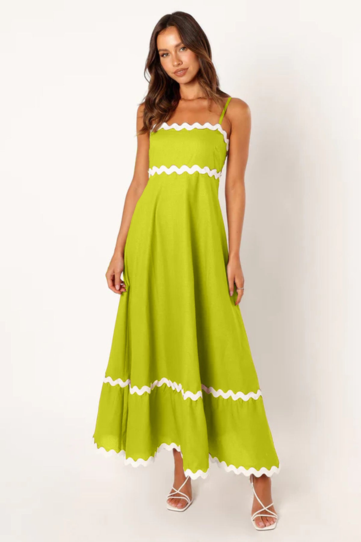 Women’s Long Dress – Slim Fit – Lightweight Cotton – Scalloped Trim – Spaghetti Straps