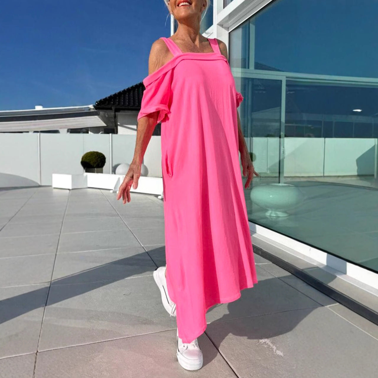 Women’s Long Dress – Off Shoulder – Relaxed Fit – Cotton – Casual Everyday Wear