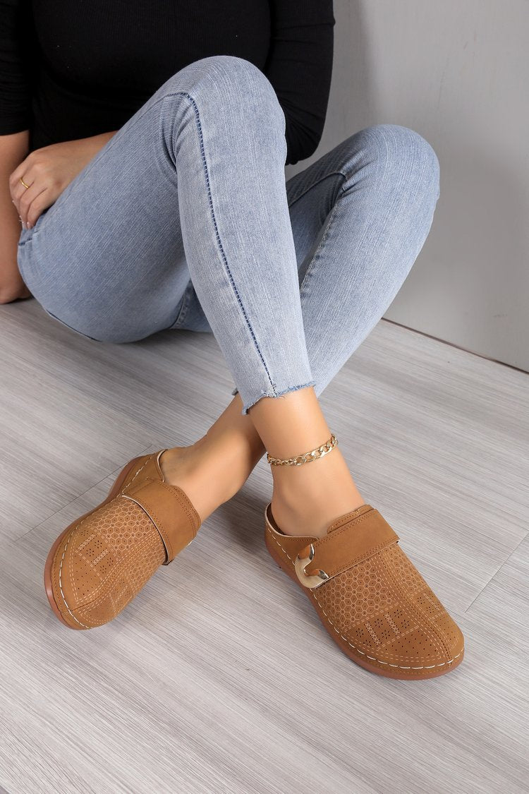 Women’s Mule Sandals – Breathable Blend – Perforated Upper – Slip-On with Buckle