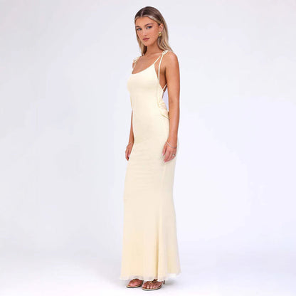Women’s Bodycon Dress – Full Length – Spaghetti Straps – Low Neckline – Stretch Fit