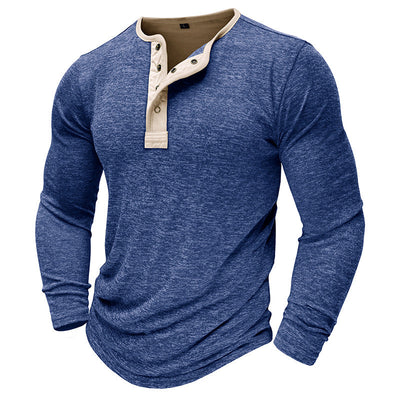 Men’s Henley Shirt – Slim Fit – Cotton Blend – Long Sleeve with Button Placket
