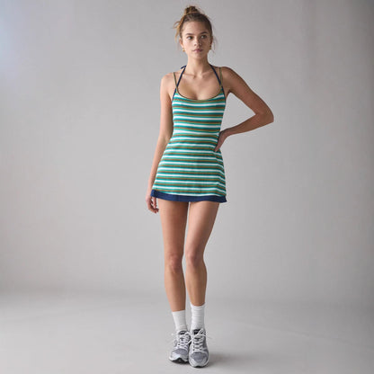 Women’s Slip Dress – Knit Fabric – Slim Fit – Scoop Neck – Striped Mini Style