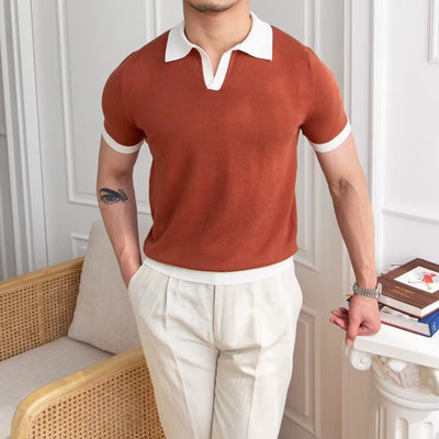 Men’s Polo Shirt – Knitted Cotton – Regular Fit – V-Neck – Short Sleeve Ribbed Cuffs