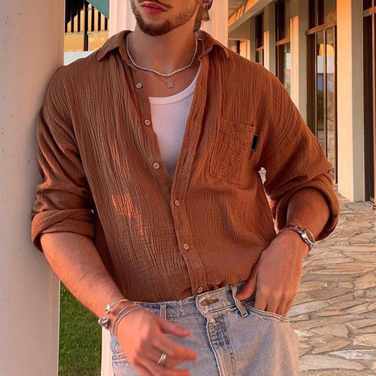 Men’s Long Sleeve Shirt – Relaxed Fit – Lightweight Cotton Blend – Button Down Casual