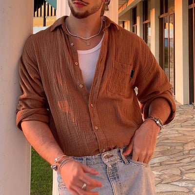 Men’s Long Sleeve Shirt – Relaxed Fit – Lightweight Cotton Blend – Button Down Casual