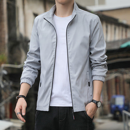 Men’s Jacket – Slim Fit – Stand Collar – Zip Front – Lightweight Breathable Casual Wear