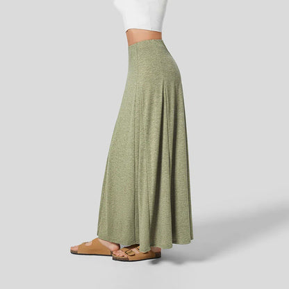 Women’s Long Skirt – Knitted Fabric – High Waist – Flowy Fit – Full Length Casual Wear