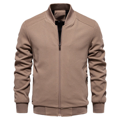 Men’s Bomber Jacket – Slim Fit – Textured Knit – Zipper Closure – Ribbed Trim