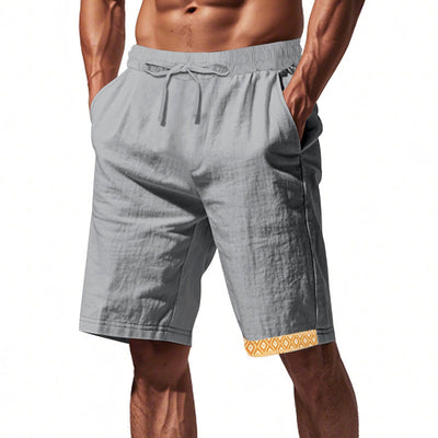 Men's Shorts – Loose Fit – Drawstring Waist – Boho Trim – Side Pockets