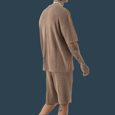 Men’s Casual Set – Soft Ribbed Knit – Relaxed Fit – Short Sleeve Top and Shorts