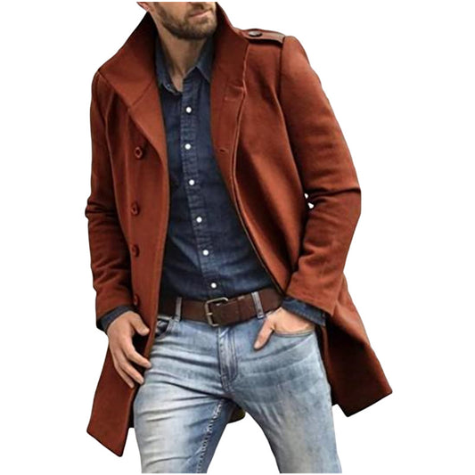 Men's winter wool trench coat