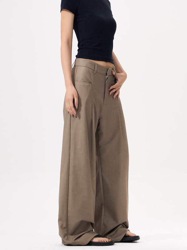 Women's Wide-Leg Trousers - High-Waisted - Front Pleats - Flowing Fit