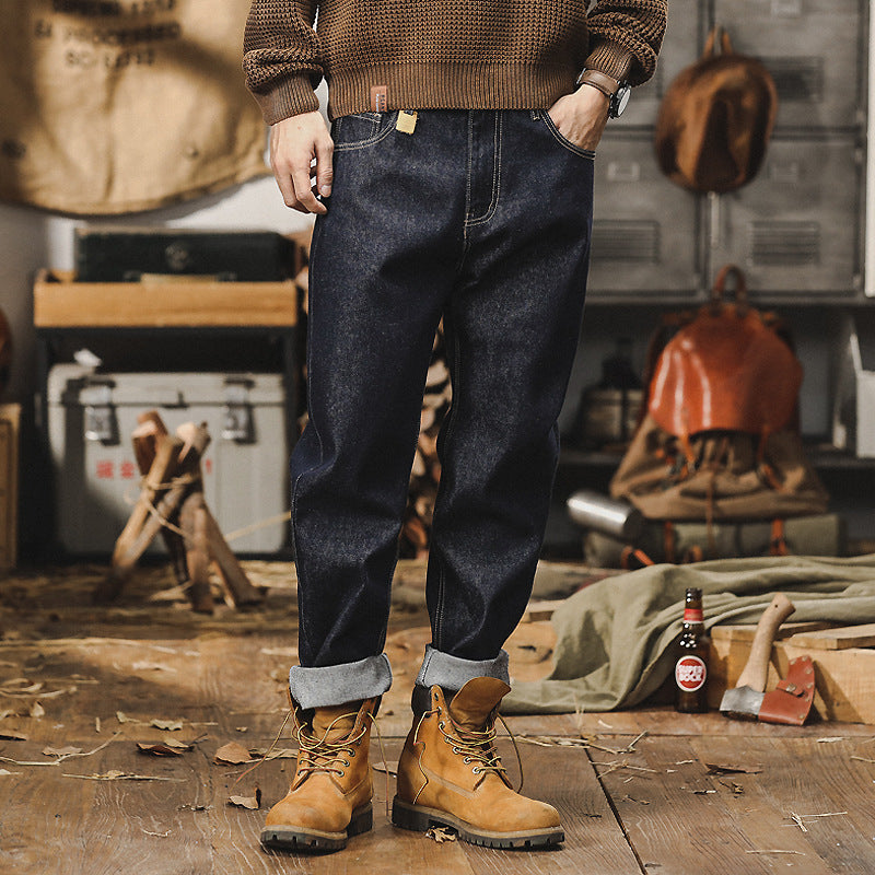 Men’s Jeans – Relaxed Fit – Straight Leg – Distressed Stone-Washed Denim – Casual Wear