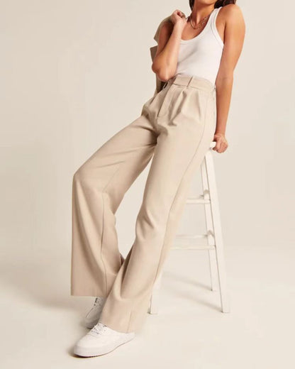 Women’s Wide-Leg Trousers – High Waist – Tailored Fit – Soft Drapey Fabric – Full Length