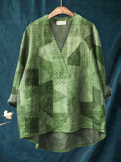 Women’s Long Sleeve Shirt – Relaxed Fit – V-Neck – Digital Print