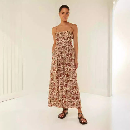 Women’s Maxi Dress – Off Shoulder – Ruched Bodice – Spaghetti Straps – Relaxed Fit