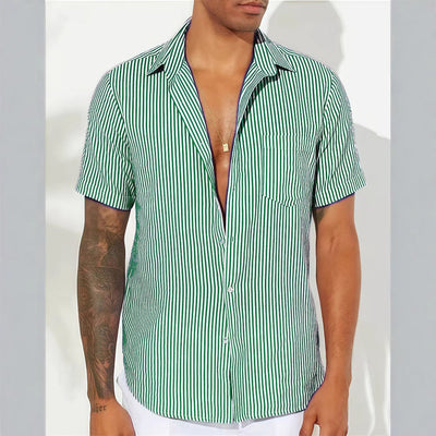 Men’s Casual Shirt – Relaxed Fit – Short Sleeve – Vertical Stripes