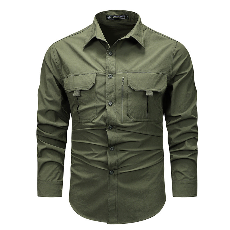 Men’s Outdoor Shirt - Long Sleeve Button Down - Multi Pocket Design