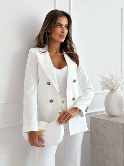 Women’s Suit Jacket – Tailored Fit – Double-Breasted – Notched Lapel – Wool Blend