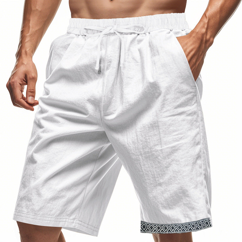 Men's Shorts – Loose Fit – Drawstring Waist – Boho Trim – Side Pockets