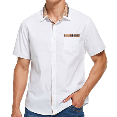 Men’s Short-Sleeve Shirt – Slim Fit – Cotton Blend – Check Collar and Pocket Trim