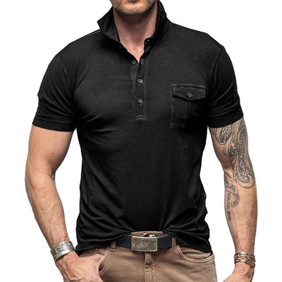 Men’s Polo Shirt – Slim Fit – Stand Collar – Buttoned Pocket – Cotton