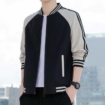 Men’s Bomber Jacket – Relaxed Fit – Zip Front – Ribbed Trim – Striped Sleeve Casual